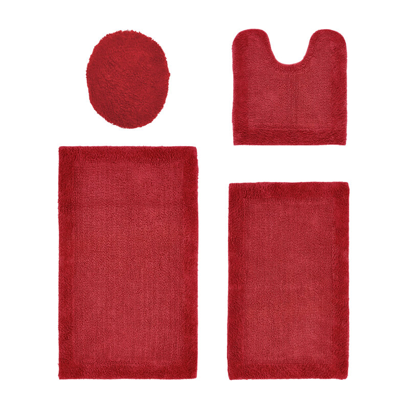 Edge 100% Cotton 2370 GSM Tufted Reversible 4-Piece Bath Rug Set – Ultra Soft, Highly Absorbent, Machine Washable, OEKO-TEX Certified, Ideal for Shower, Bathtub, Vanity & Sink Areas, Red