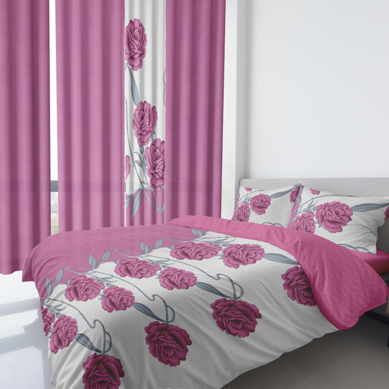 Queen Size Comforter Set 9 Pieces, All Season Luxury Bed in a Bag for Bedroom, With Matching Curtains, Soft Microfiber, Pink Rose