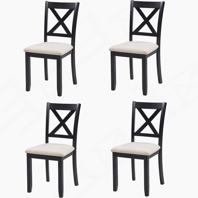 Dining Chairs Only, Wooden Dining Chairs Set Of 4, Kitchen Chair With Padded Seat, Upholstered Side Chair For Dining Room, Living Room, Kitchen, Black & Beige  Two Tone