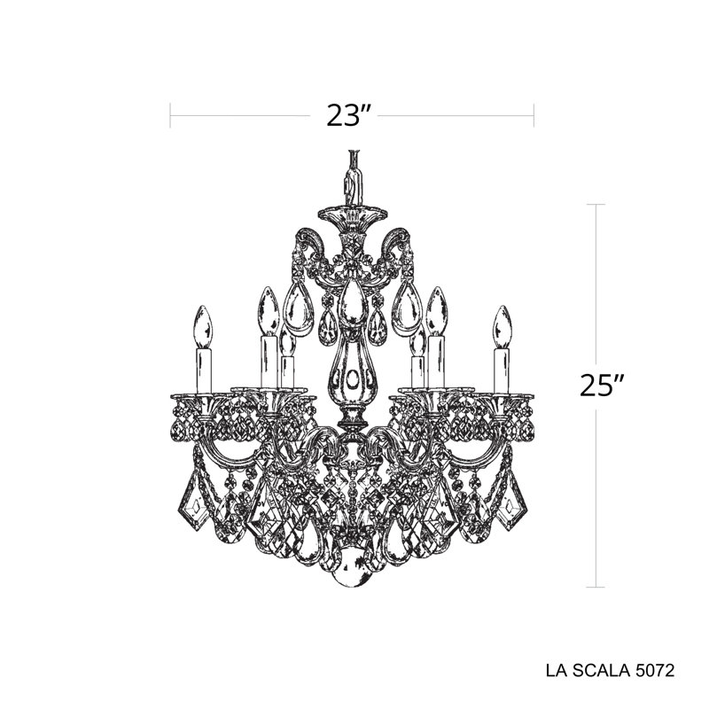 La Scala 6 Light 23in x 25in Chandelier in Parchment Gold with Clear Radiance Crystals, Czech, French Gold