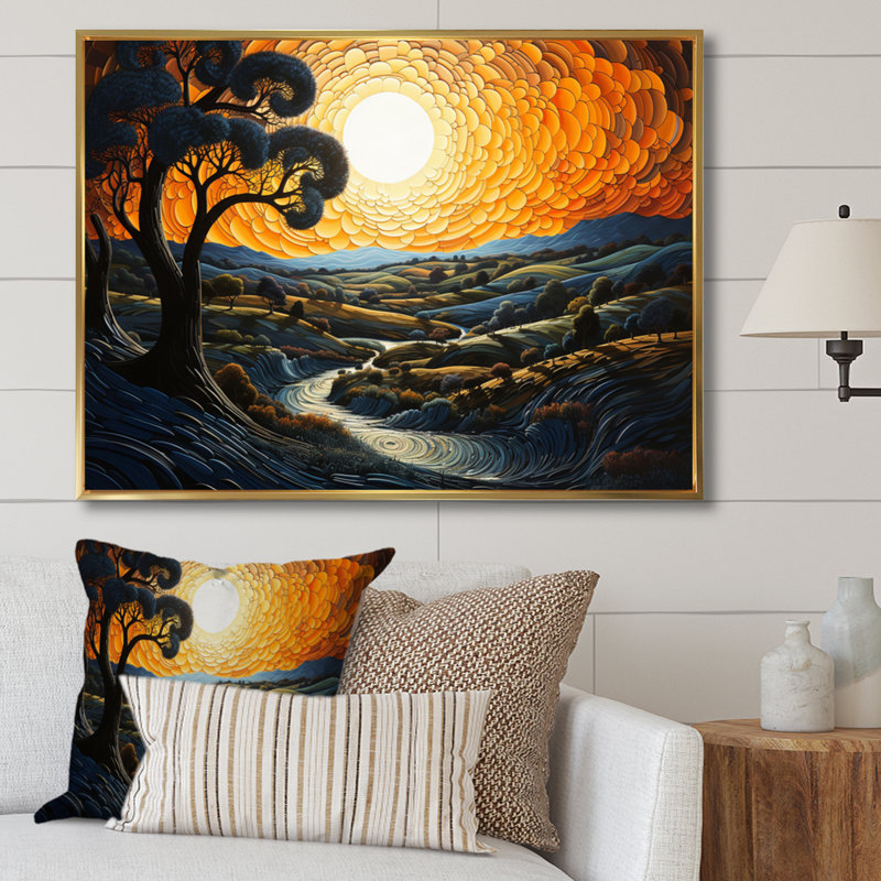 Patchwork de campagne, H 24 po x l 32 po x P 1 po, Cadre flottant doré