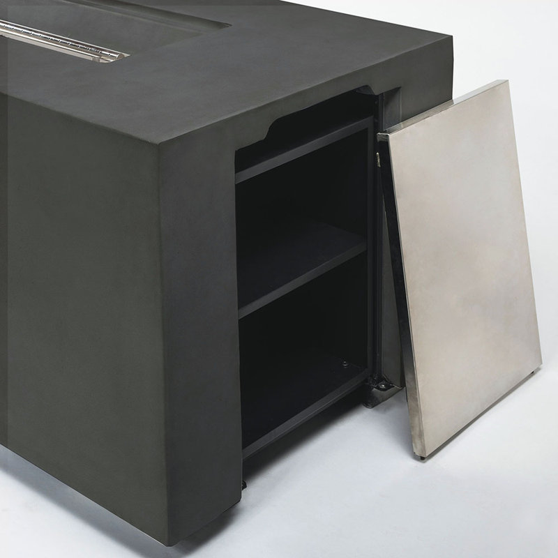 Zarazoga Rectangle Concrete Propane Smokeless Fire Pit Table with Lid, Dark Gray