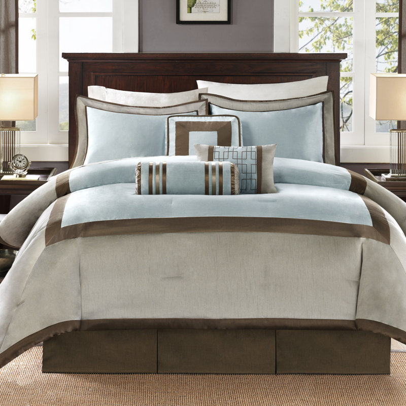 Genevieve Queen Blue and Brown 7-Piece Comforter Set