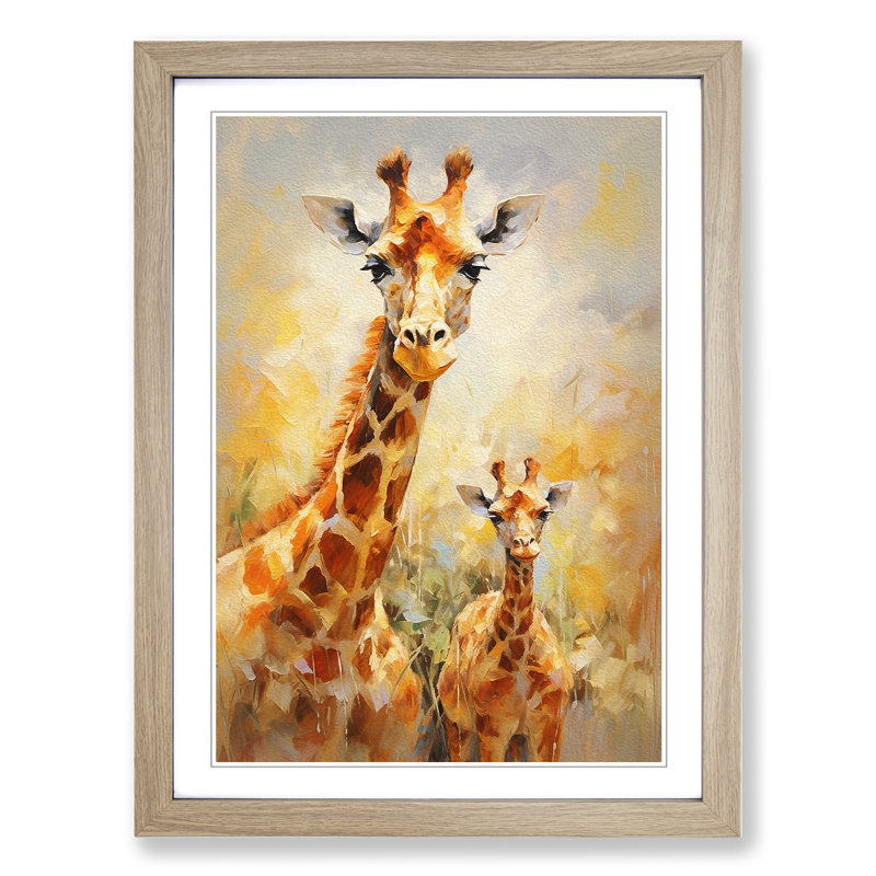Giraffe Impressionism No.2 - Framed Print, 64cm H x 46cm W x 2cm D, Oak