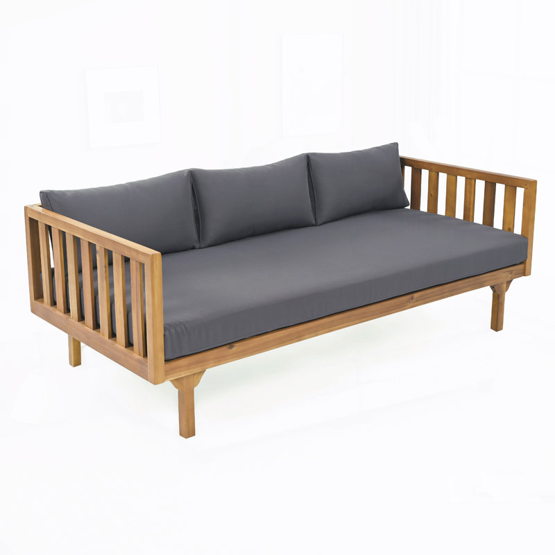 Outdoor Patio Daybed with Cushions, Gray , Teak