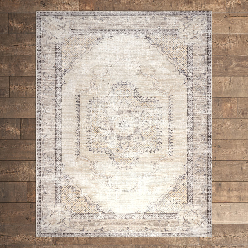Tapis médaillon lavable à la machine Glenda SpinClean, Rectangle 4 pi x 6 pi