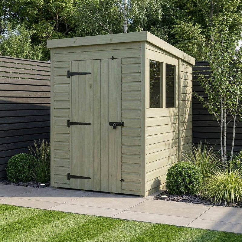 Total Sheds 4ft x 6ft Pent Garden Shed - Single Door - With Windows - Pressure Treated Timber - UK Manufactured