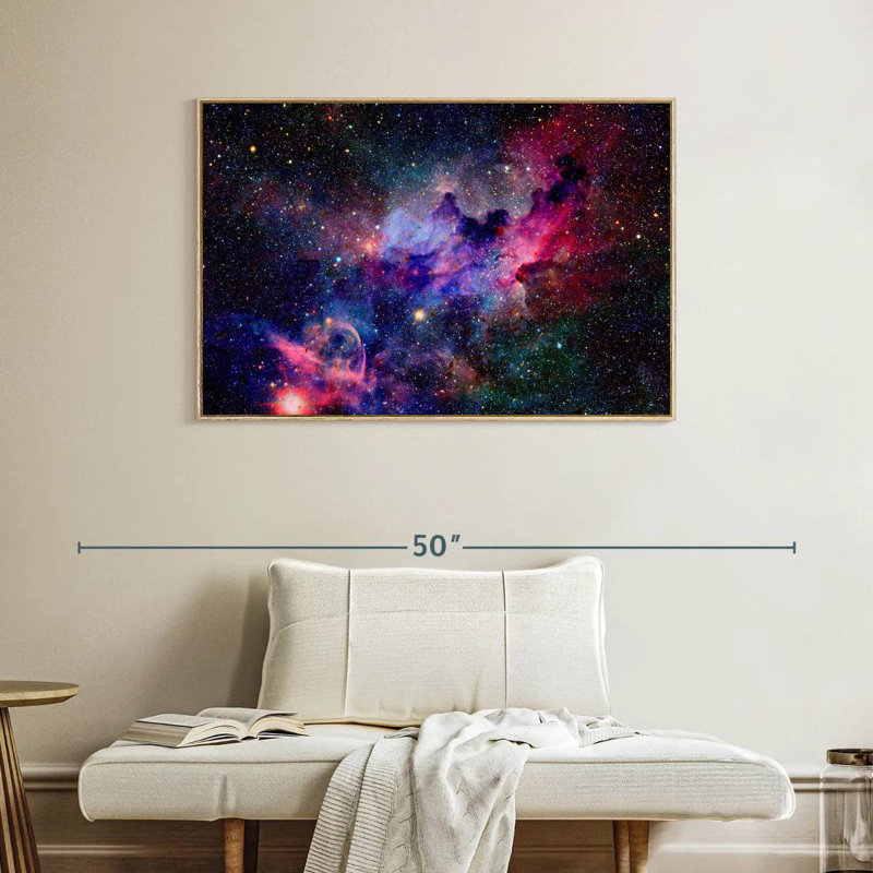 Galaxie nébuleuse de l'espace, Cadre flottant en bois naturel, 40 po x 27 po