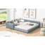 Grand lit plateforme tapissier très grand taille TG, lit mère-enfant, similicuir, gris