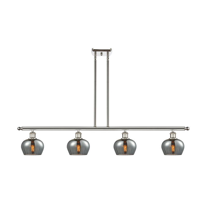 Luminaire suspendu linéaire à 4 lumières pour îlot de cuisine Lyman, Ampoule non incluse, Nickel poli, Plaqué couleur fumée
