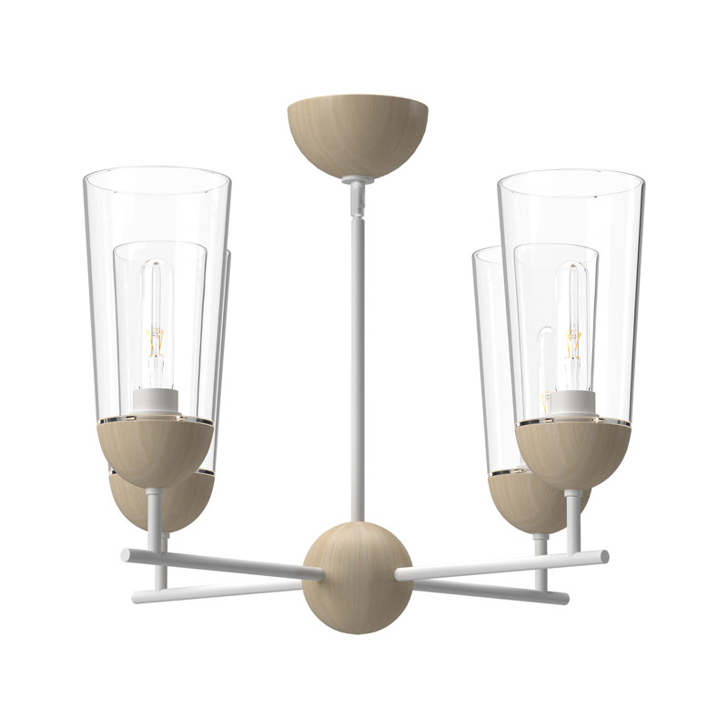 Lustre sphérique spoutnik à 4 lumières Harstad, Blanc / chêne blanc