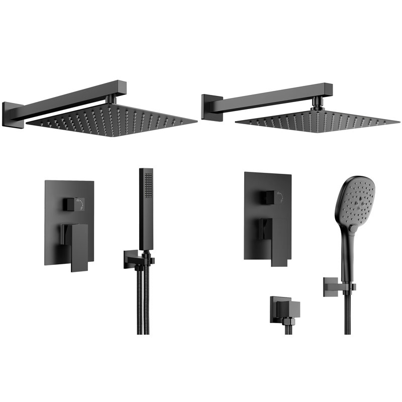 Ensemble de 2 robinets de douche à pression équilibrée avec valve brute, Noir mat