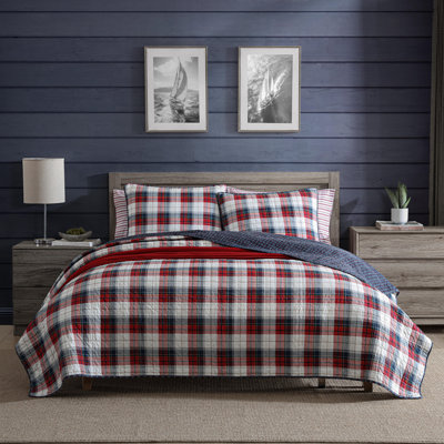 Nautica Rosedale Red Cotton Reversible Quilt Set