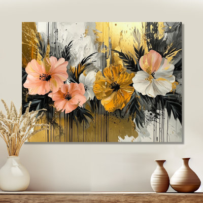 Golden Hibisuc dans une symphonie tropicale I - reproduction d'art traditionnelle en métal, art mural en métal Hibiscus
