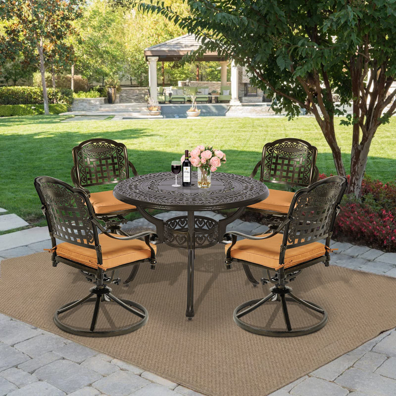 4 - Person Patio Dining Set with Round Table , Cushions Included, Khaki
