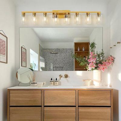 8-Light Bathroom Vanity Light Fixture With Clear Glass Shade, Modern Brass Design For Bathroom, Living Room, And Hallway