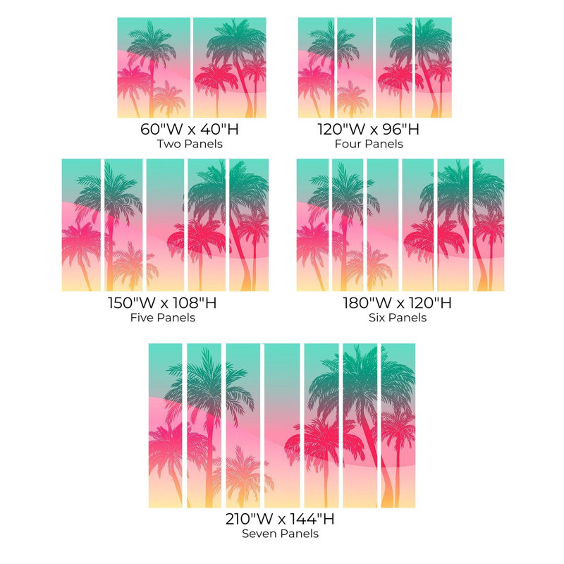 Premium Peel & Stick Wall Mural - Tropical Sunset Palms, 120" W x 96" L