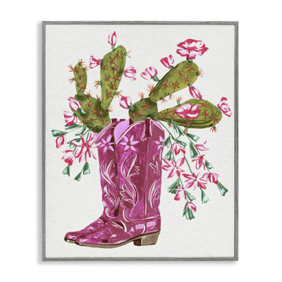  Cowgirl Boots & Cactus White Framed Giclee Art by Melissa Wang