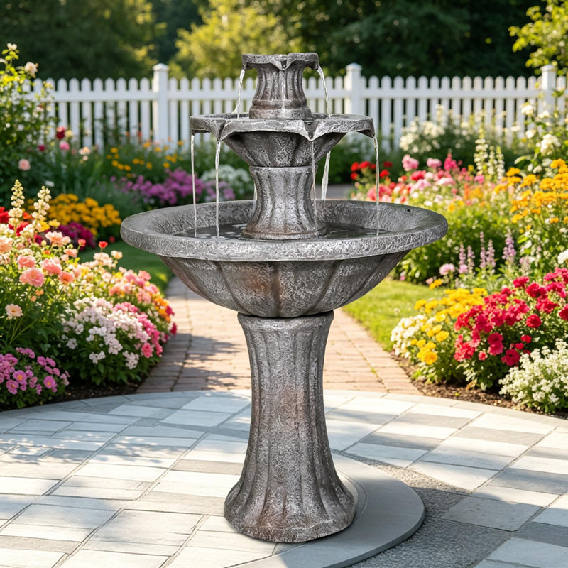 Fountains 41.7" 2-Tier Antique Outdoor Fountain, For Garden Patio Backyard Porch | Concrete / Cement | Tiered Waterfall