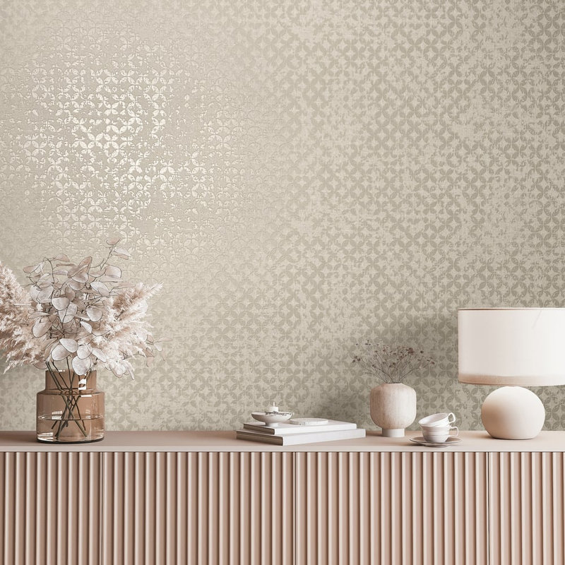 City Romance Collection Stippled Geometric Wallpaper Roll, Beige