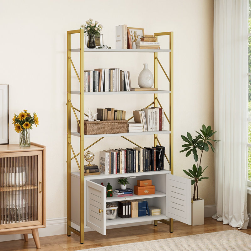 64'' H 31.5'' W Storage Bookcase, White/Gold
