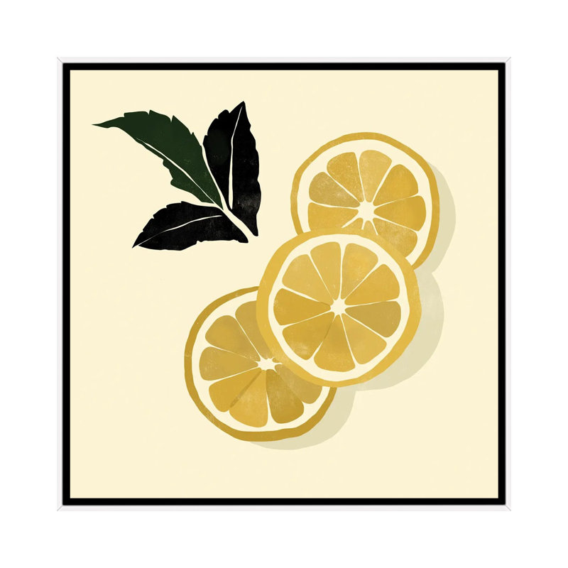 « Citrons » par Bria Nicole, impression d’art graphique, H 26 po x l 26 po x P 1,5 po, Toile blanche encadrée, Pas de tapis