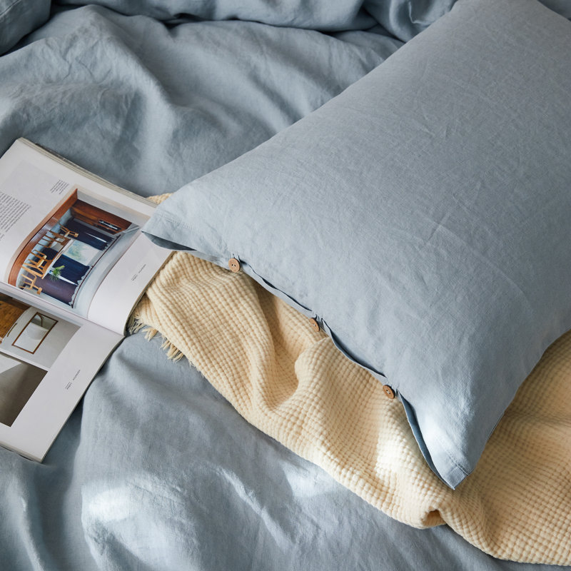 Duvet Cover Set-Button Loop, Queen Duvet Cover + 2 Standard Shams, Dusty Blue