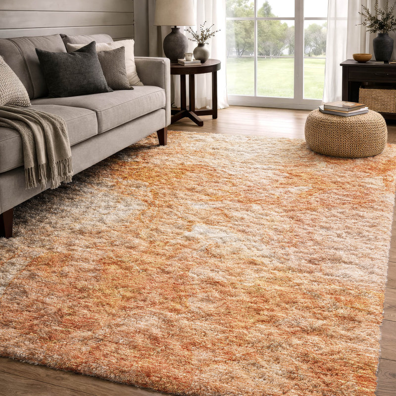 Tapis à poil long de qualité supérieure lavable à la machine ADS688, Saumon, 8 pi x 10 pi