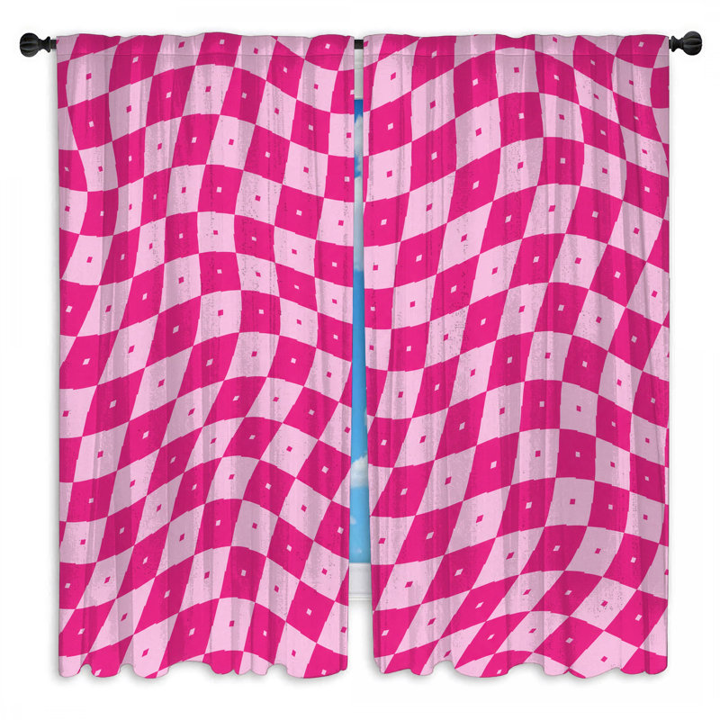 Pink Wavy Checkered Pattern Window Curtains Checkered Sheer & Room Darkening - 2 Panels, 20in x 50in - 2 panels