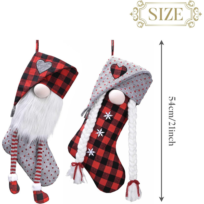 Ensemble de 2 bas de Noël 21 pouces, ensemble de 2 bas de Noël tartan gris et gris