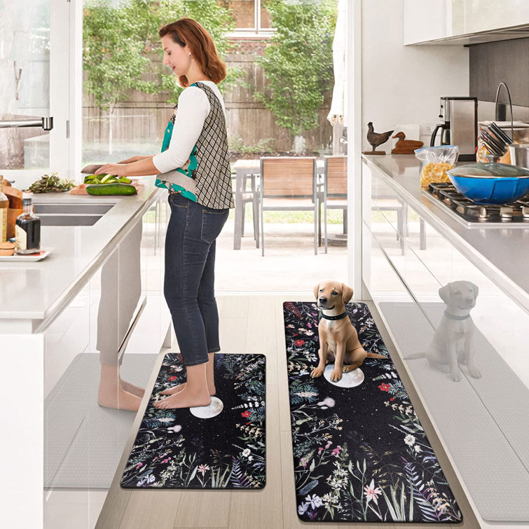 Black Kitchen Rugs and Mats Set of 2 Anti Fatigue Kitchen Mats for Floor  Farmhouse Cushioned Non Slip Waterproof Kitchen Floor Mat Comfort Standing