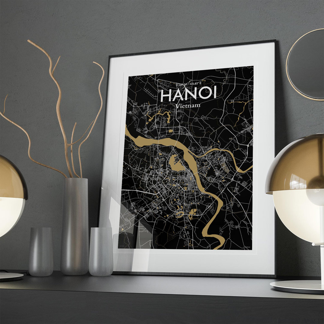 Hanoi City Map In Luxe - No Frame Print