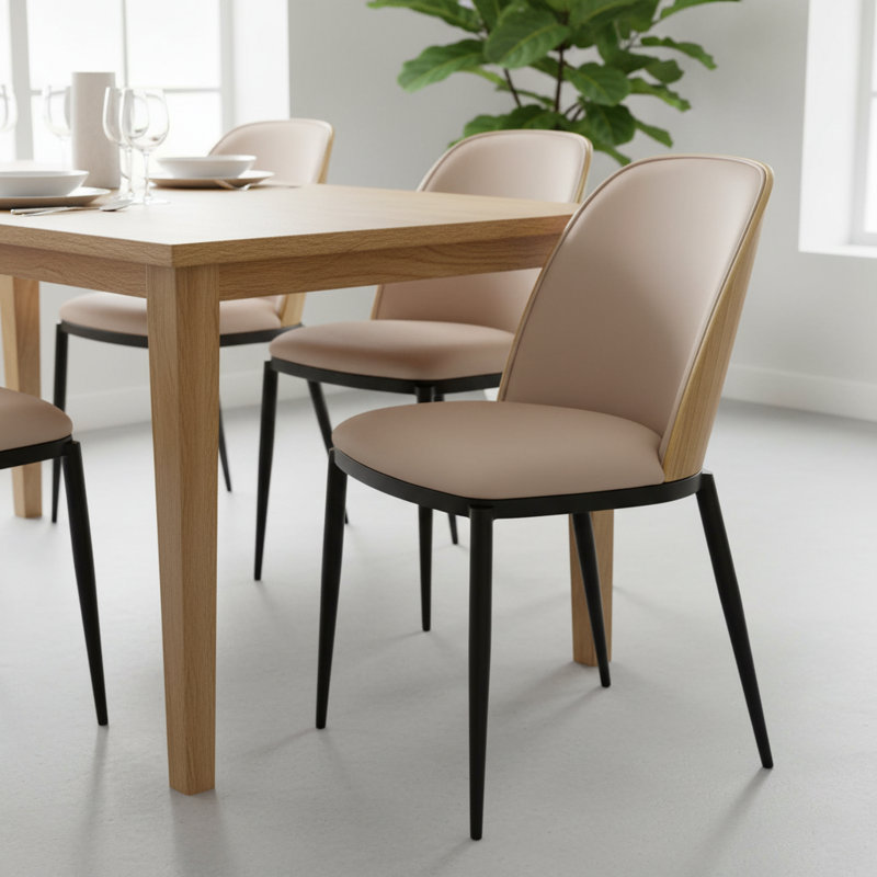 Larenzo 18.7'' H Upholstered Metal Side Chair, Natural Wood/Beige