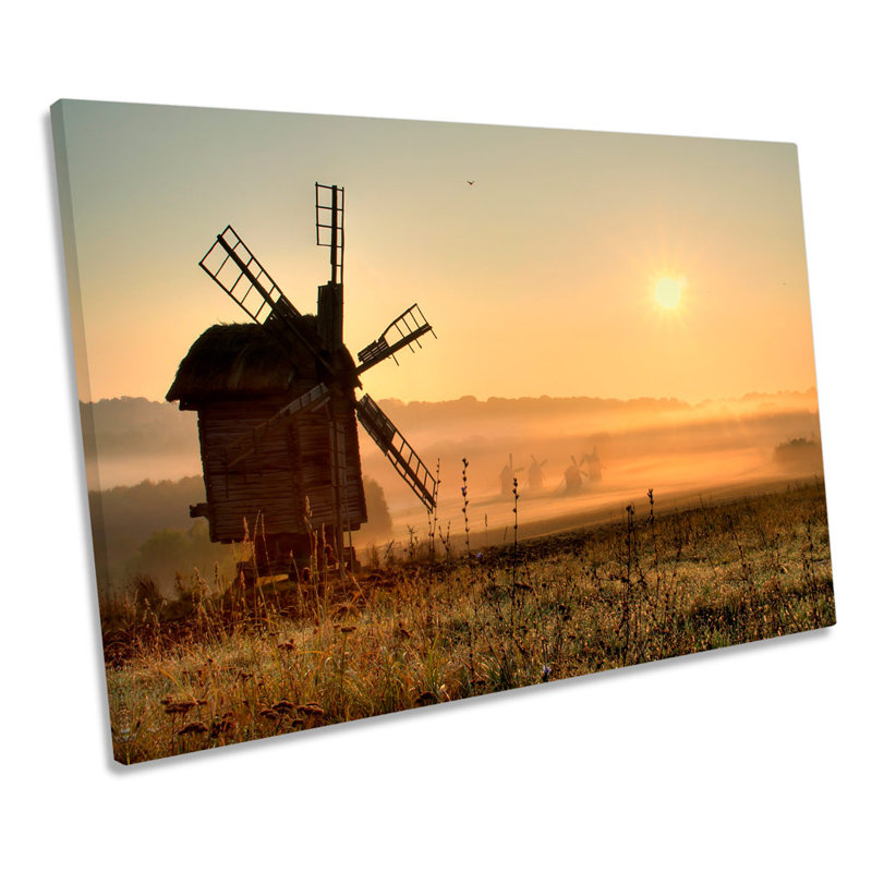 Sunset Windmill Landscape - Wrapped Canvas Print, 50.8cm H x 76.2cm W