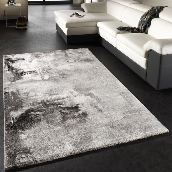 Paco Home Modern Short-Pile Rug Living Room Mottled Abstract Design Grey  Red Black, Size: 3'11 x 5'7