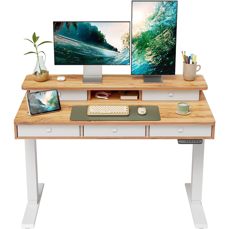 Schwenk 47.4'' W Height Adjustable Rectangle Standing Desk, 28" H x 48" W x 24" D, White