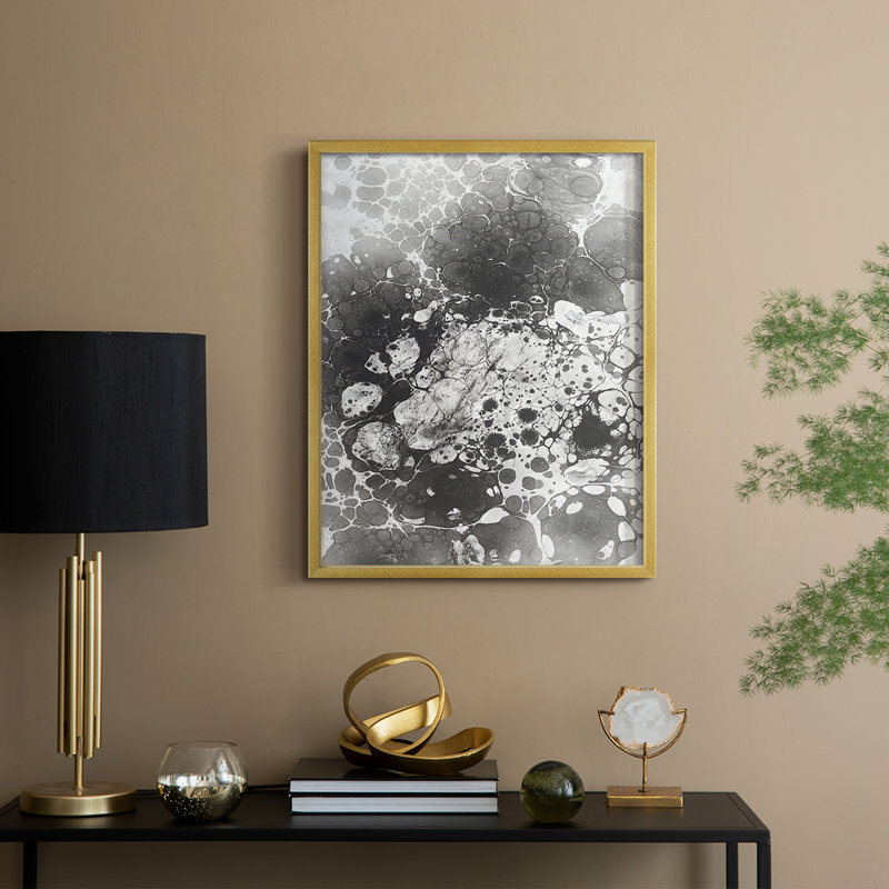 Marbling VI Framed Print - Solid Wood, 21" H x 17" W, Gold