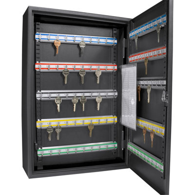 Key Locked Storage Cabinet For 200 Keys - Steel, Wall Mounted With Colorful Tags Efficient Organization In Different Locations Adjustable Box Lock Capacity, Steel Management