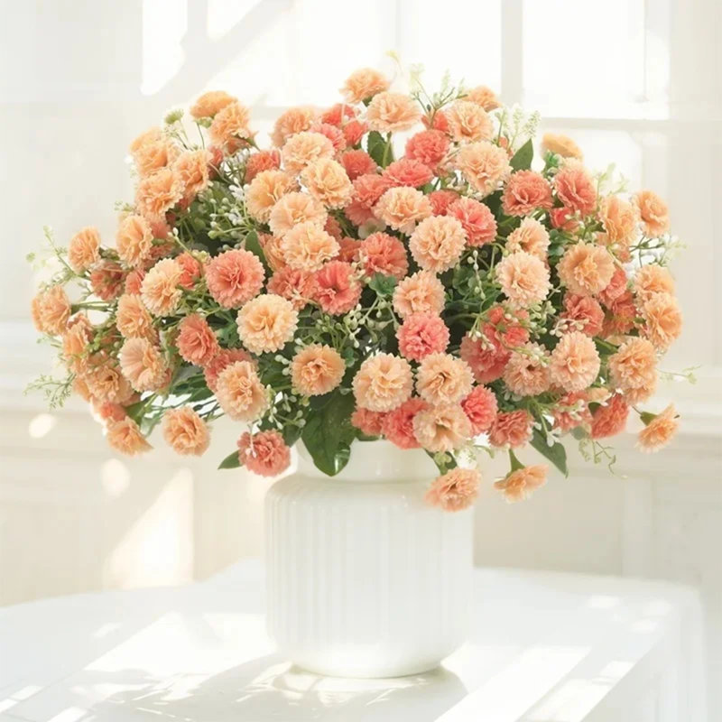5 pièces de petites fleurs artificielles avec œillets et fleurs en soie pour des décorations de mariage à l'extérieur, Orange