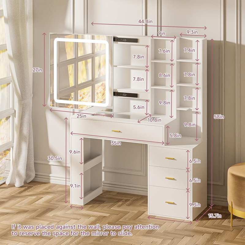 Makeup Vanity Table With Sliding Mirror