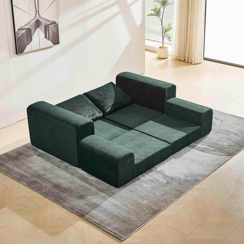 Canapé modulaire modulaire, canapés modulaires combinés modulaires pour le salon, causeuse avec 2 coussins, canapé modulaire confortable en velours côtelé 2 places sans assemblage