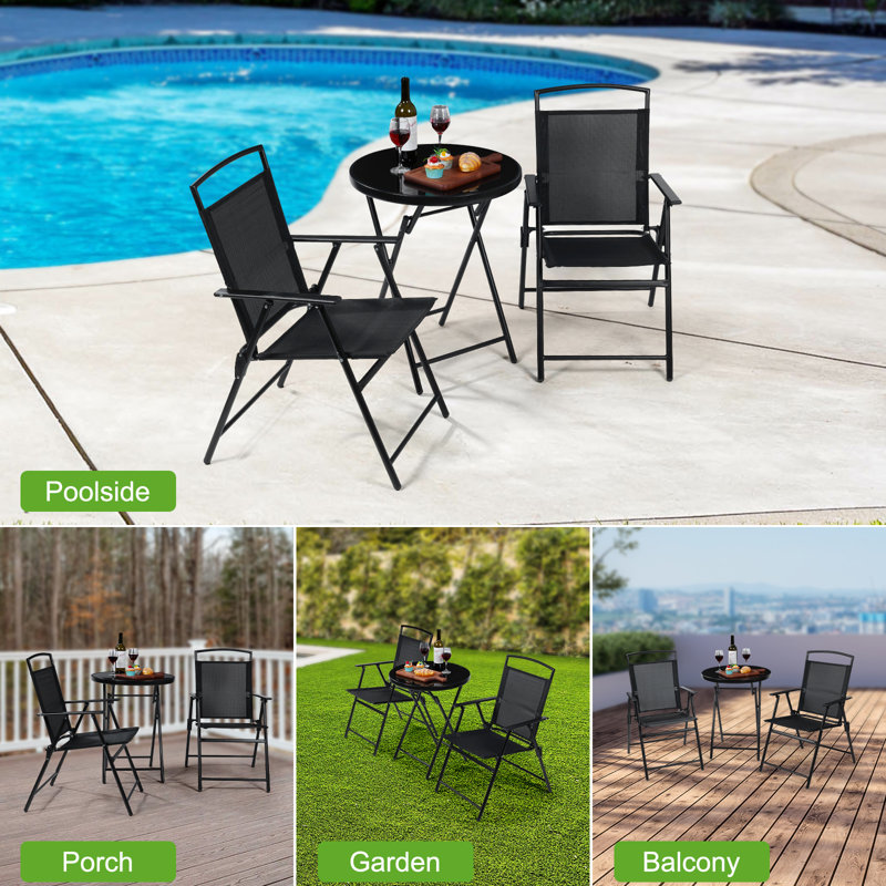  Ensemble bistro 3 pièces pliant - Ensemble de mobilier d'extérieur avec 2 chaises en filet et table ronde
