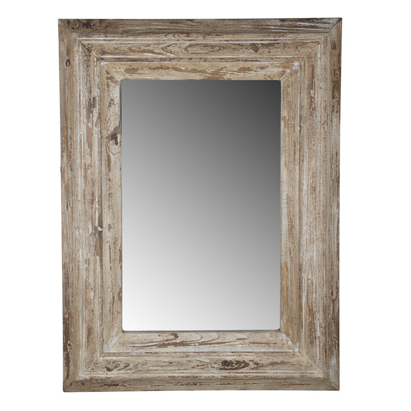 30X2x39" Rectangle Wall Accent Mirror With Distressed Wood Frame