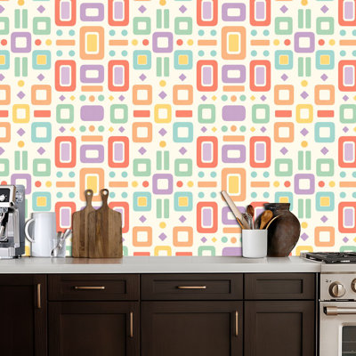 Peel and Stick Wallpaper Checkerboard squares muted vintage kitschy 1950s rainbow colours Contact Paper Removable Self Adhesive Wall Mural Wall Decor for Bedroom Kitchen Cabinets 17.7in x 118in