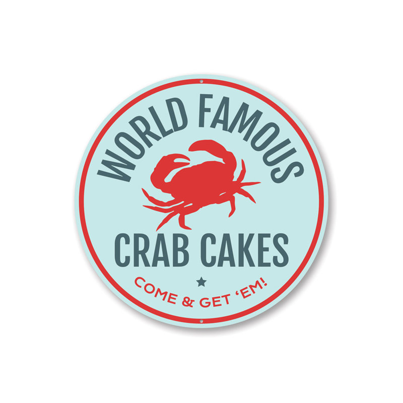 Plaque en aluminium Famous Crab Cakes, H 12 po x l 12 po x P 0,04 po