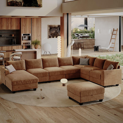 147.2"Modular U-Shape Sectional Sofa with Chaise & Storage Ottoman, Oversized Chenille  Corner Couch for Living Room
