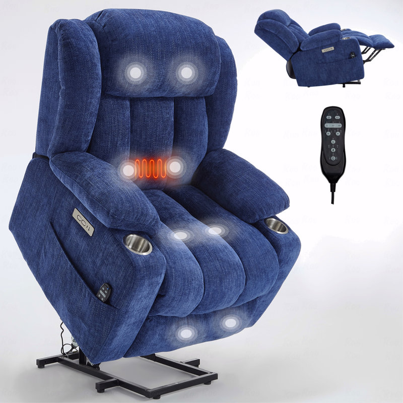 Fauteuil inclinable en chenille recouvert de tissu Power Lift, Bleu très foncé