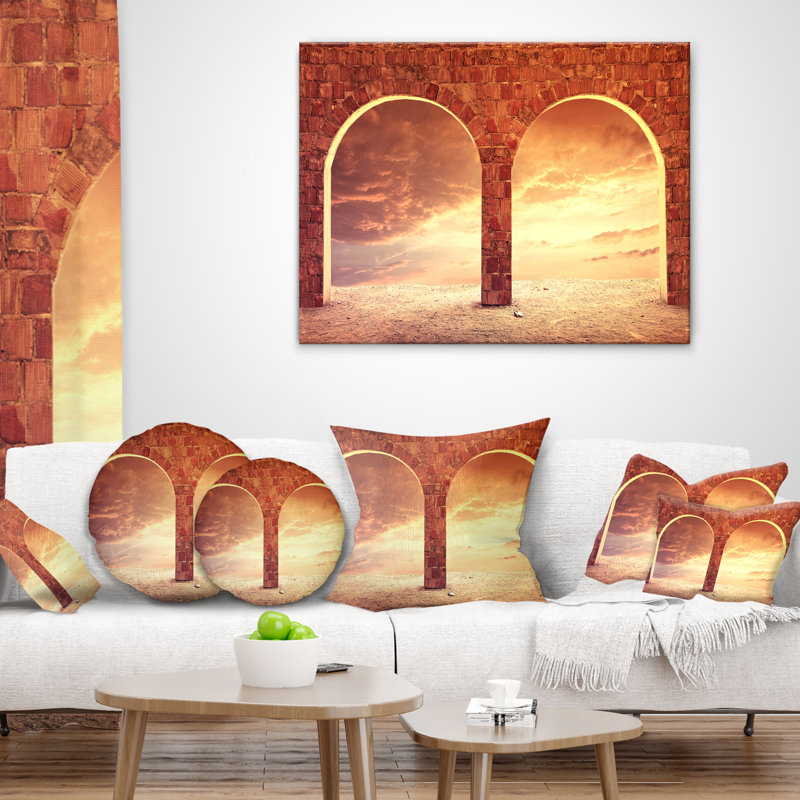 Coussin fantaisie avec deux arches, 16 po x 16 po, Coussin décoratif