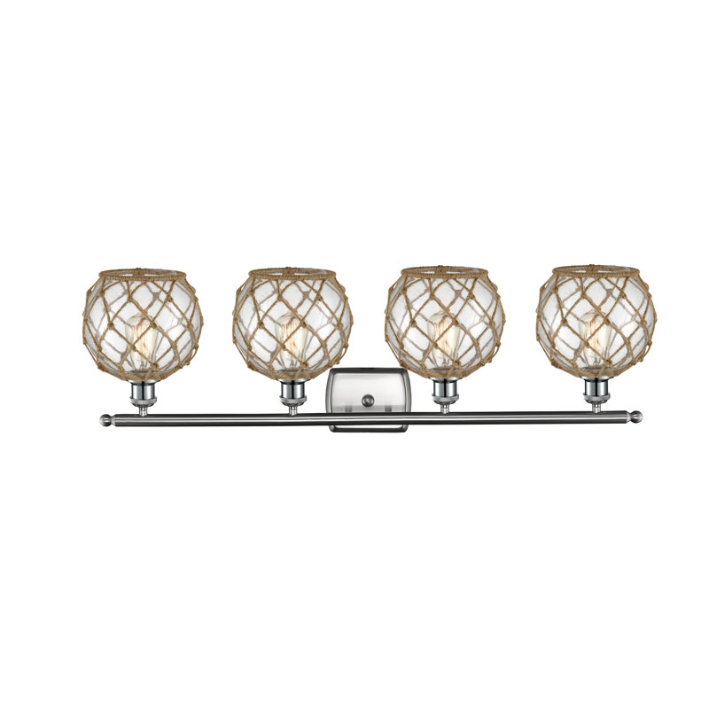 Larochelle 4 - Light Dimmable Vanity Light, 6 Watt Vinage LED Bulb, Brushed Satin Nickel, Clear/Brown