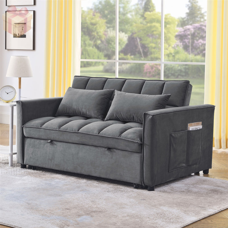 Canapé-lit multifonctionnel en velours avec dossier réglable et lit escamotable pour plus de confort et d'espace, Gris